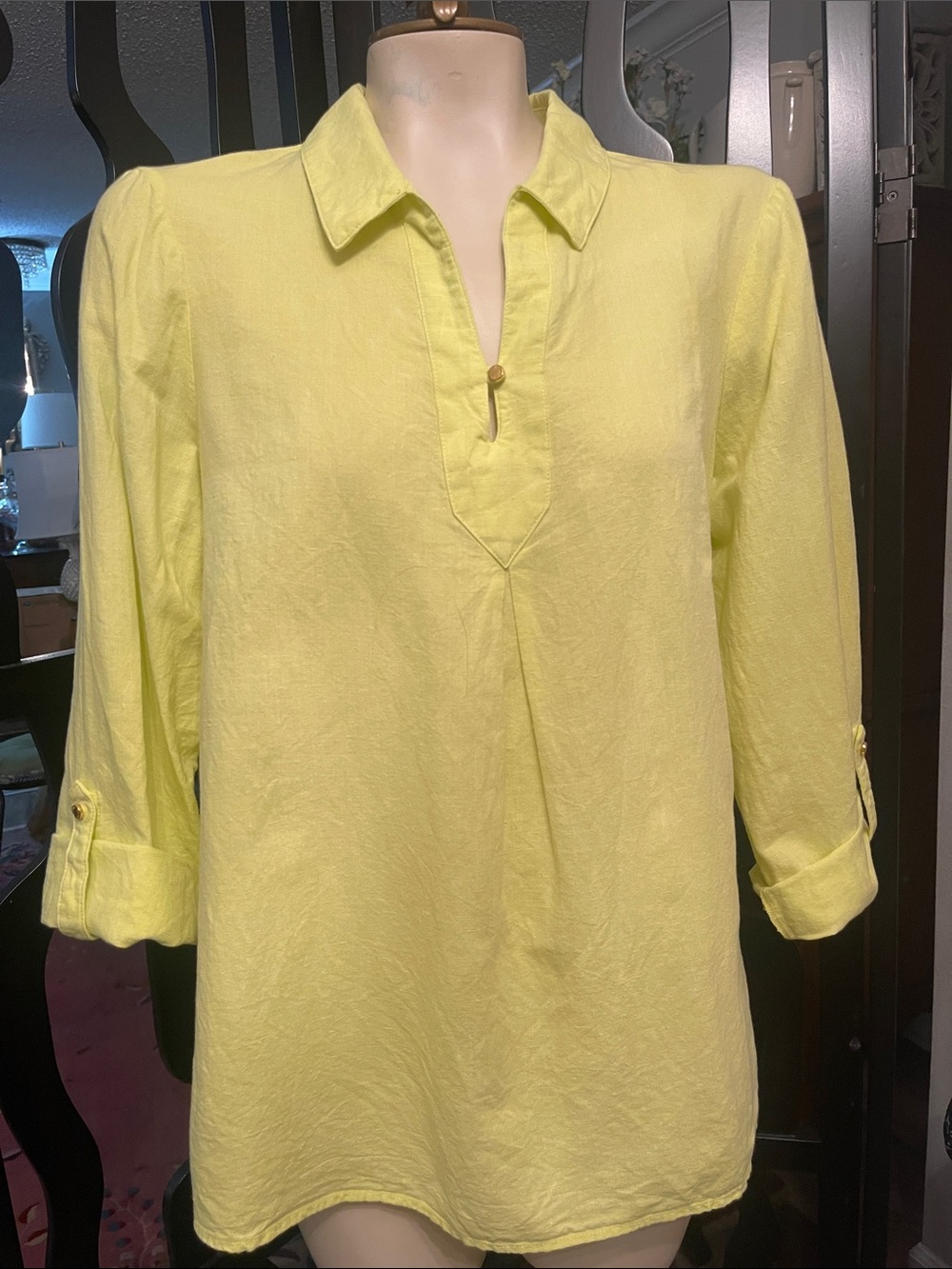 Ellen Tracy Lemon Yellow Collared Tunic